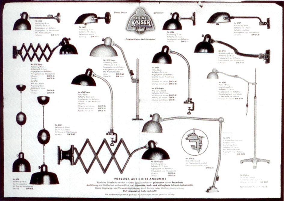 Catálago de 1935 com as lâmpadas KAISER Idell. Entre elas, a Idell Scissor Lamp