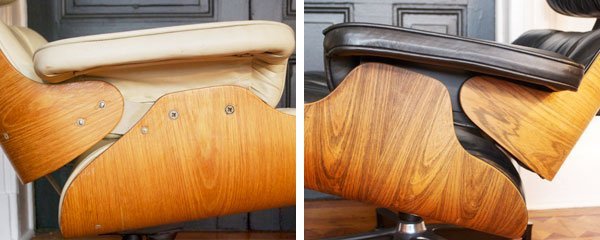 Comparação de uma réplica da Poltrona Charles Eames e uma original da Herman Miller