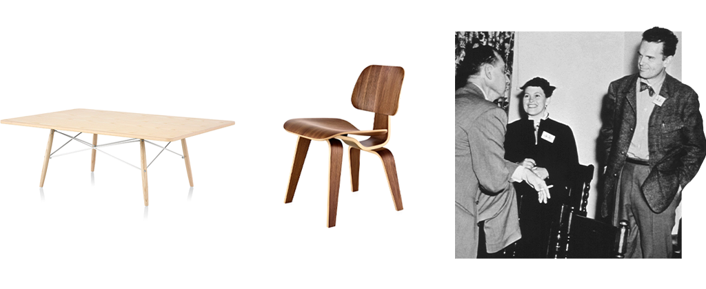 Eames Coffee Table e a poltrona Eames Molded Plywood do casal Charles e Ray Eames