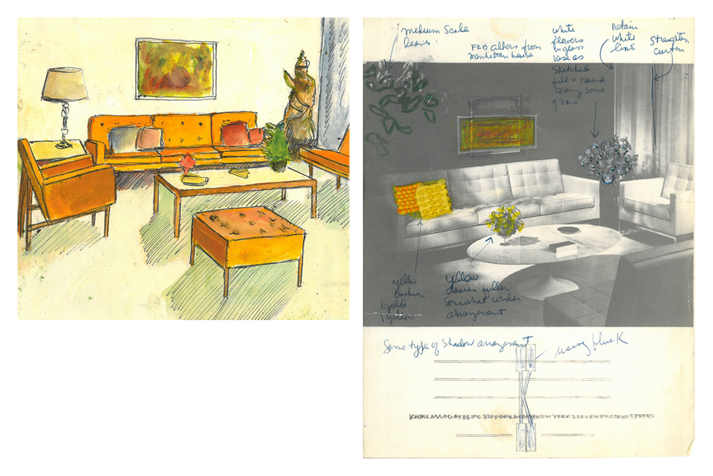 Rascunhos de artes para posters de Florence Knoll para a Knoll
